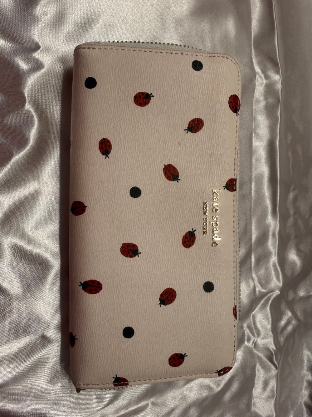 Kate Spade Ladybug Polka Dot Zip Around Continental Wallet White Red
